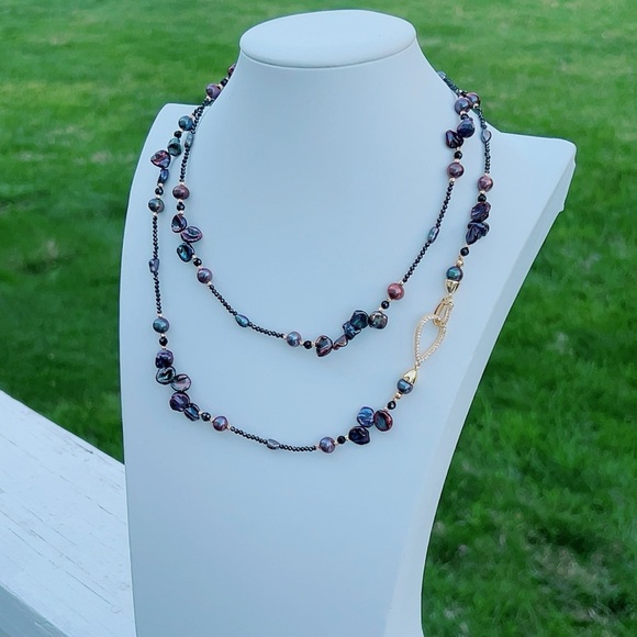 S139 Handmade Double Layer Freshwater Pearl Long Necklace - Picture 4 of 8